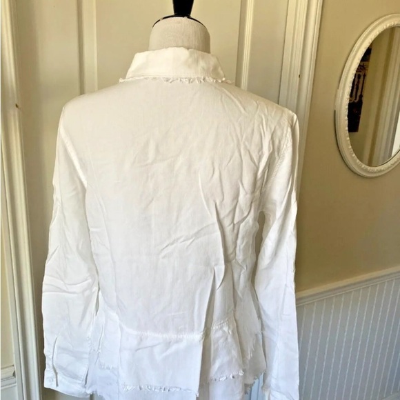 Cloth & Stone Anthropologie Top Blouse Sz Medium White Long Sleeve Distressed - Picture 7 of 7